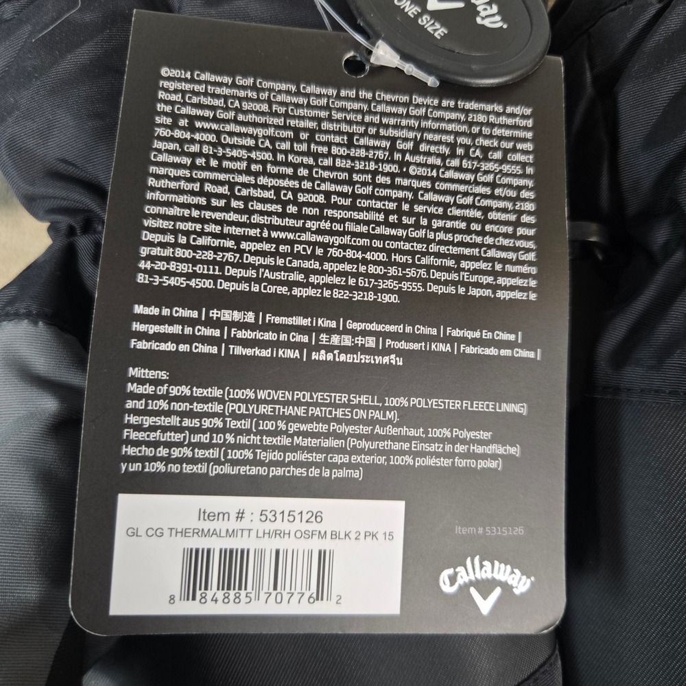 Callaway Thermal Mitts 2 Pack One Size Black Gray Golf Fleece Winter Water repel - Picture 5 of 6